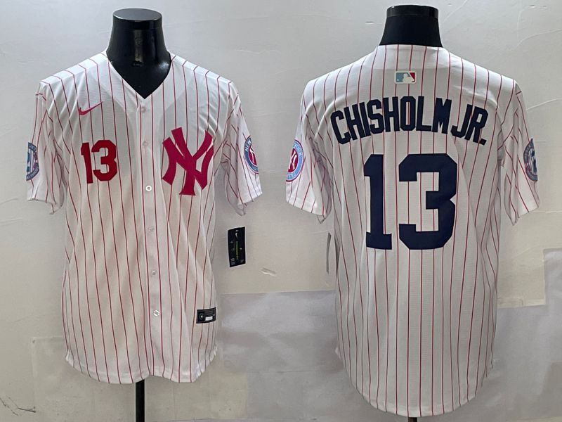 Men New York Yankees 13 Chisholm jr White Stripe Jointly Name Nike 2025 MLB Jersey style 4